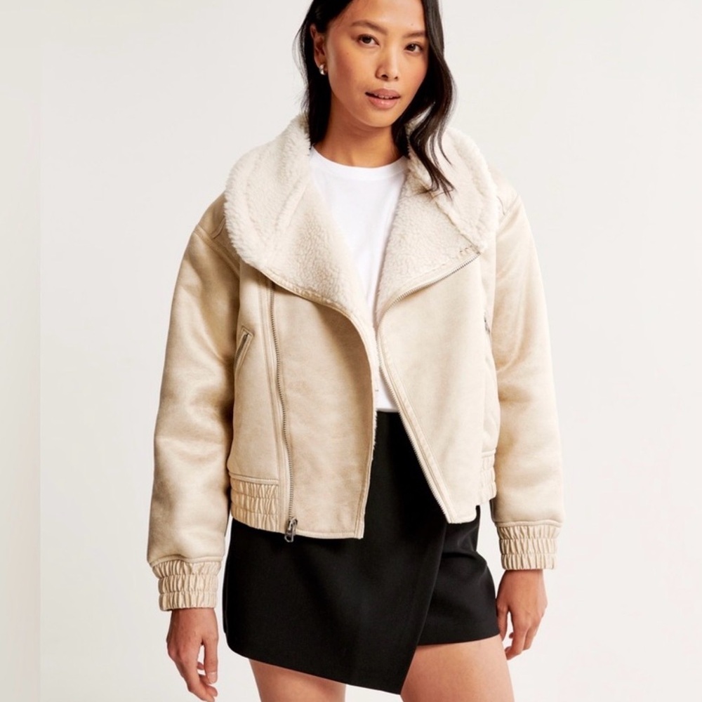 Abercrombie & Fitch Vegan Suede Sherpa-Lined Bomber Jacket